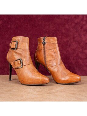 Donald Pliner Women Estero Brown Leather Vintage Retro Buckle Ankle Boots sz 8